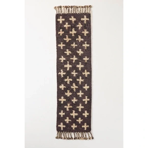Anthropologie Moroccan Cross Handwoven Wool Shag Rug Runner